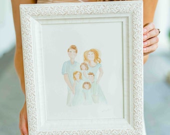 Original hand-painted watercolor family portrait