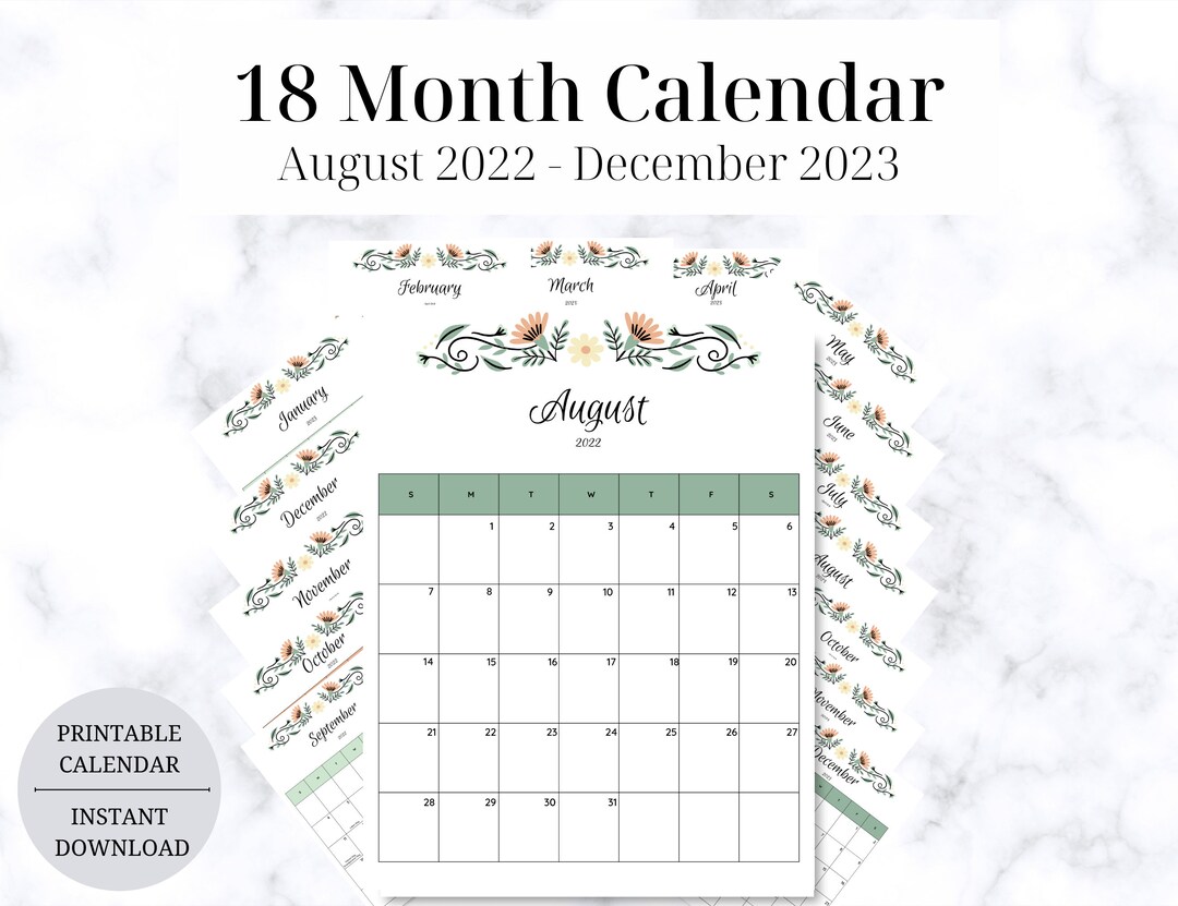 2022 2023 Calendar Printable Calendar August 2022 december Etsy