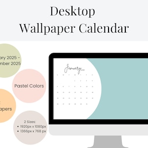 2025 Desktop Wallpaper Kalender | Pastell Tapete | Desktop Hintergrund, Windows, Mac, PC Kalender | Desktop Monatskalender | Jahr 2025