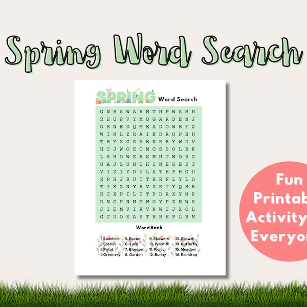 Spring Word Search| Printable Activity for Kids| PDF Word Search| Spring Party Games| Spring Word Games| Spring Word Search Digital Download