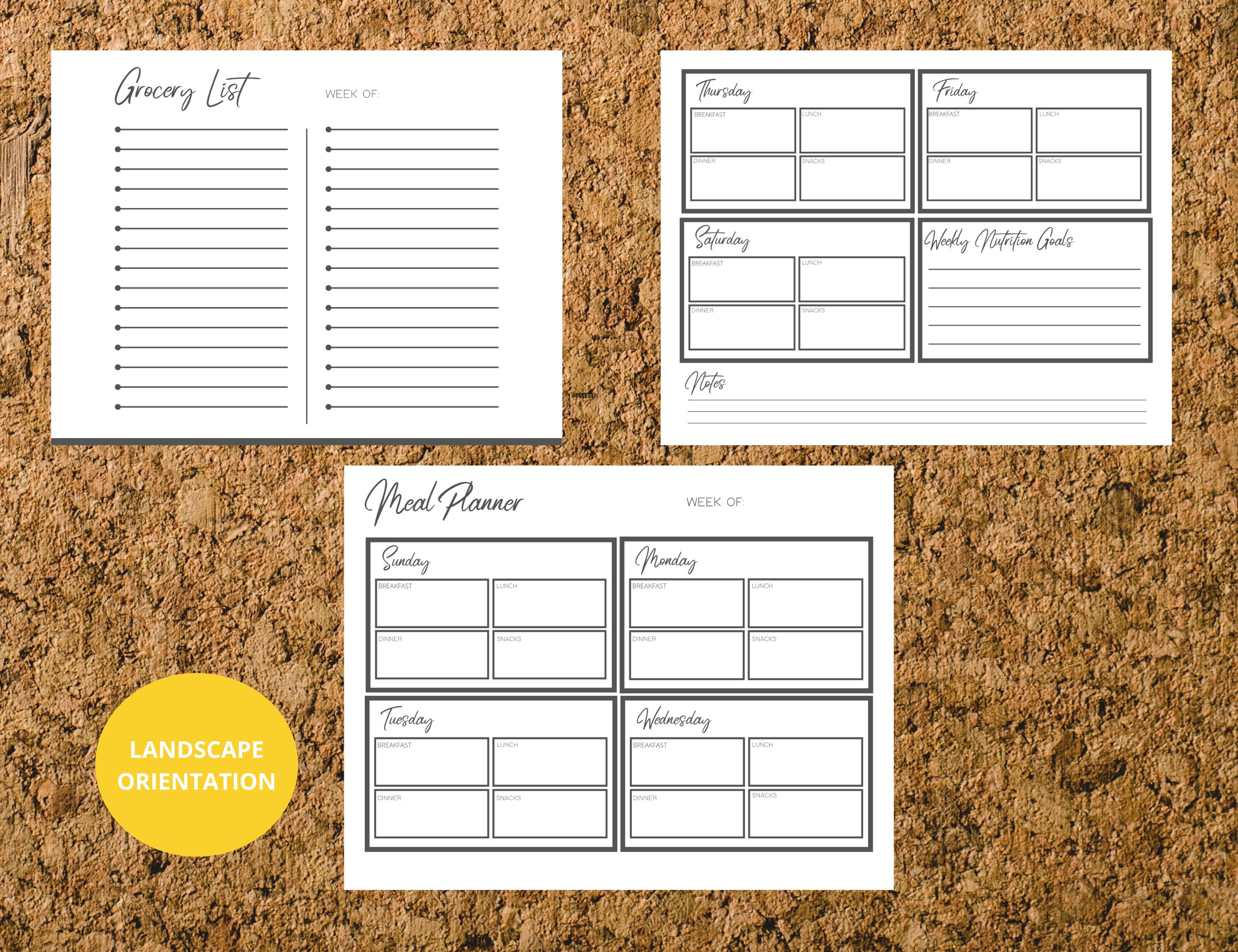 Printable Meal Planner / Grocery List / Landscape &amp; Portrait ...