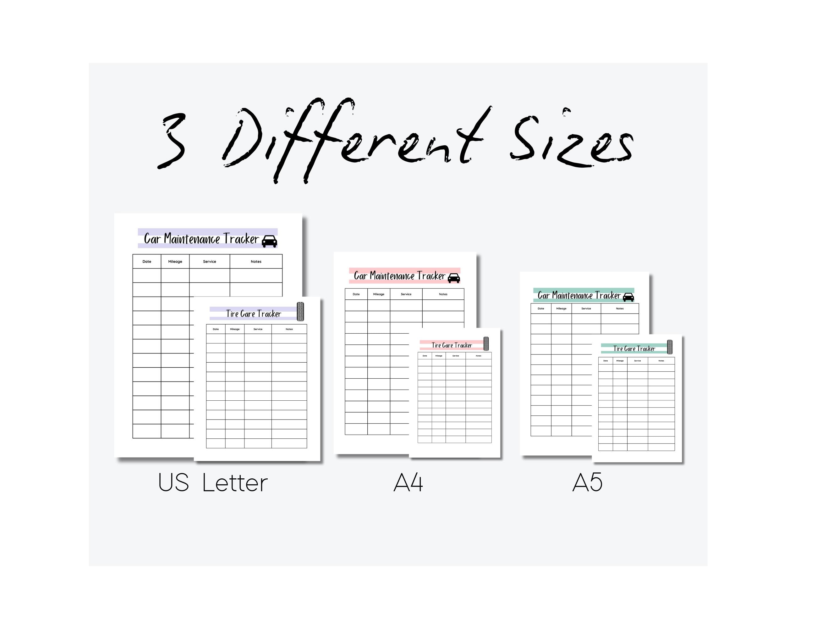 Car & Tire Maintenance Tracker: Printable Log (US Letter, A4, A5) (PDF ...