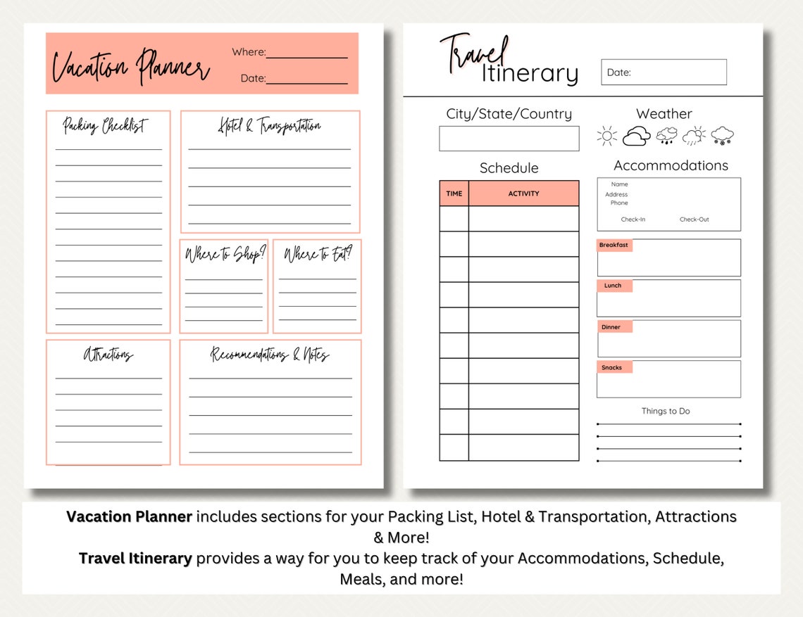 Vacation Planner Printable Travel Itinerary Planner Vacation ...