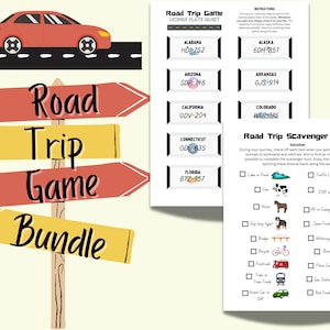 Road Trip Kid Games Bundle | Printable Car Activities | Road Trip Scavenger Hunt | License Plate Game | Travel Kid Games | US Letter