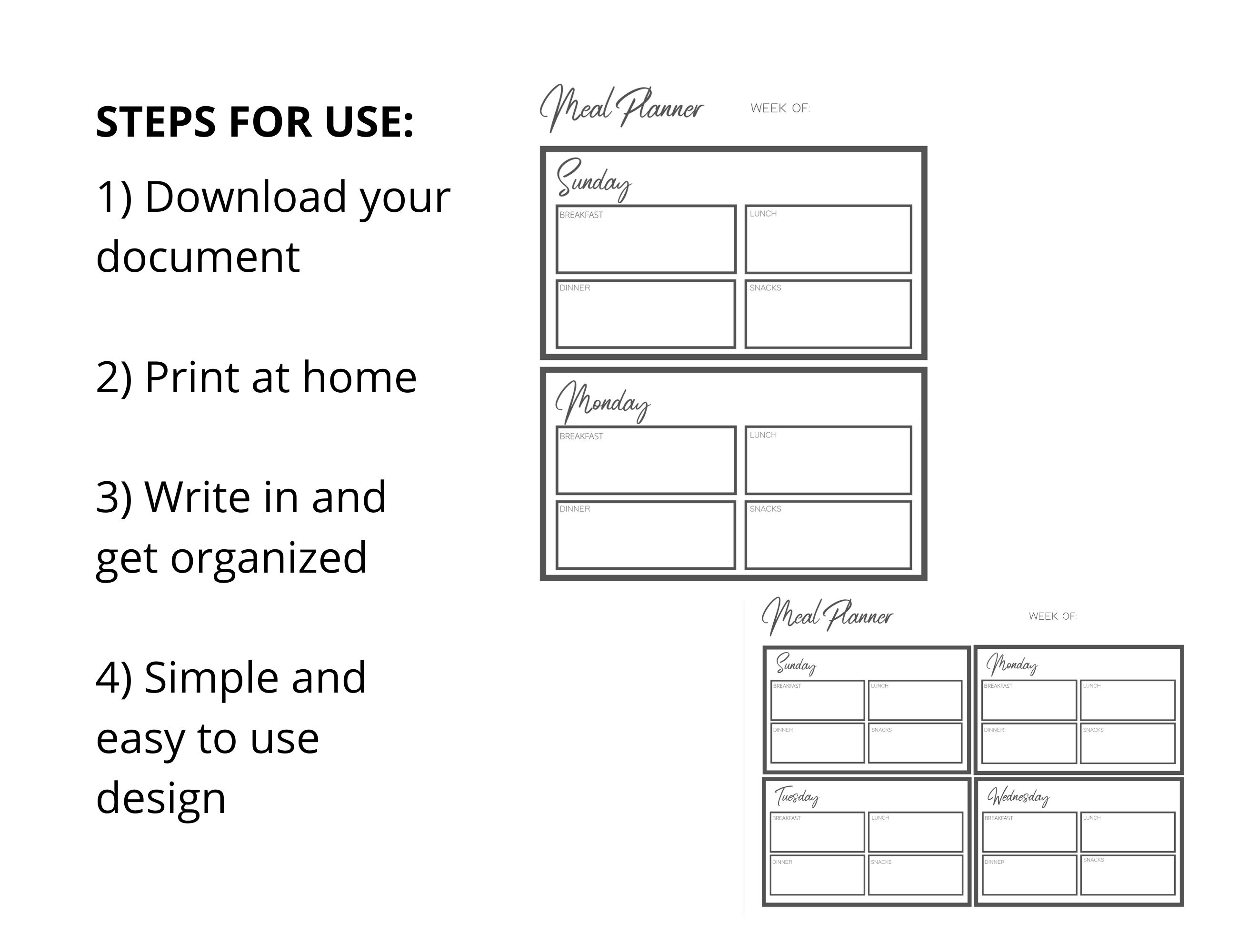 Printable Meal Planner / Grocery List / Landscape &amp; Portrait ...