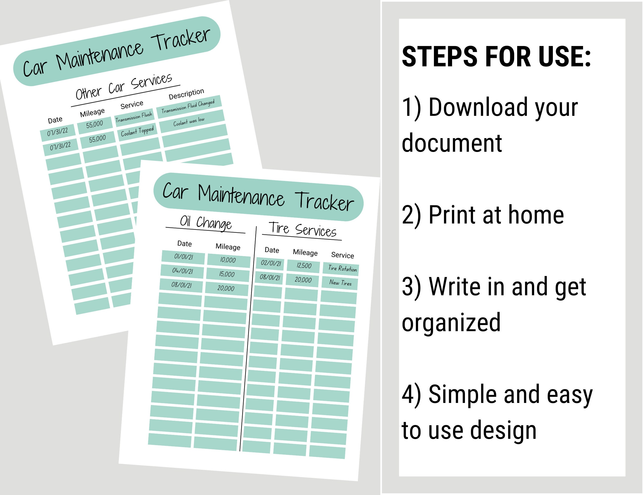 Car Maintenance Tracker, Car Accessories, Car Maintenance Log, Car ...