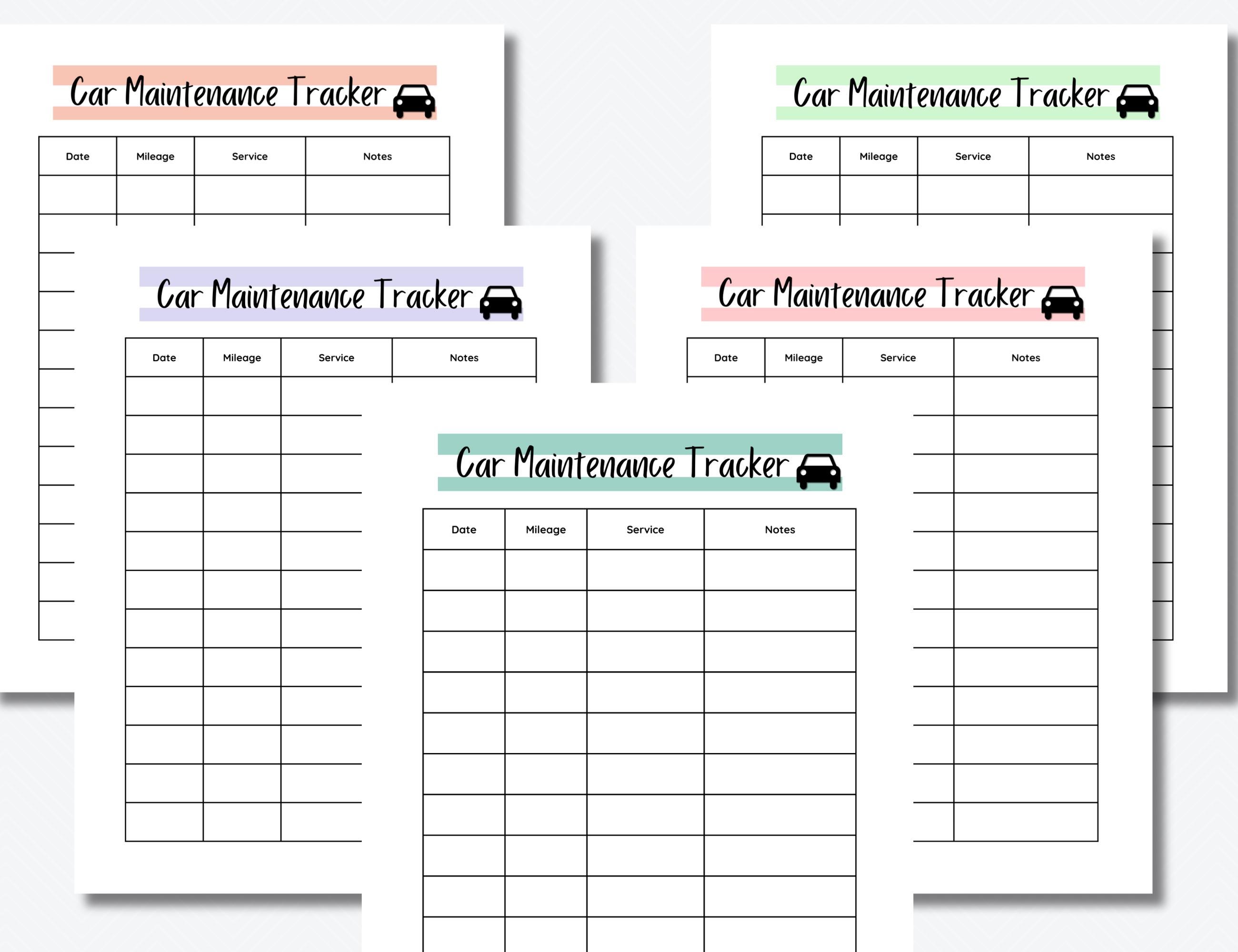 Car & Tire Maintenance Tracker: Printable Log (US Letter, A4, A5) (PDF ...