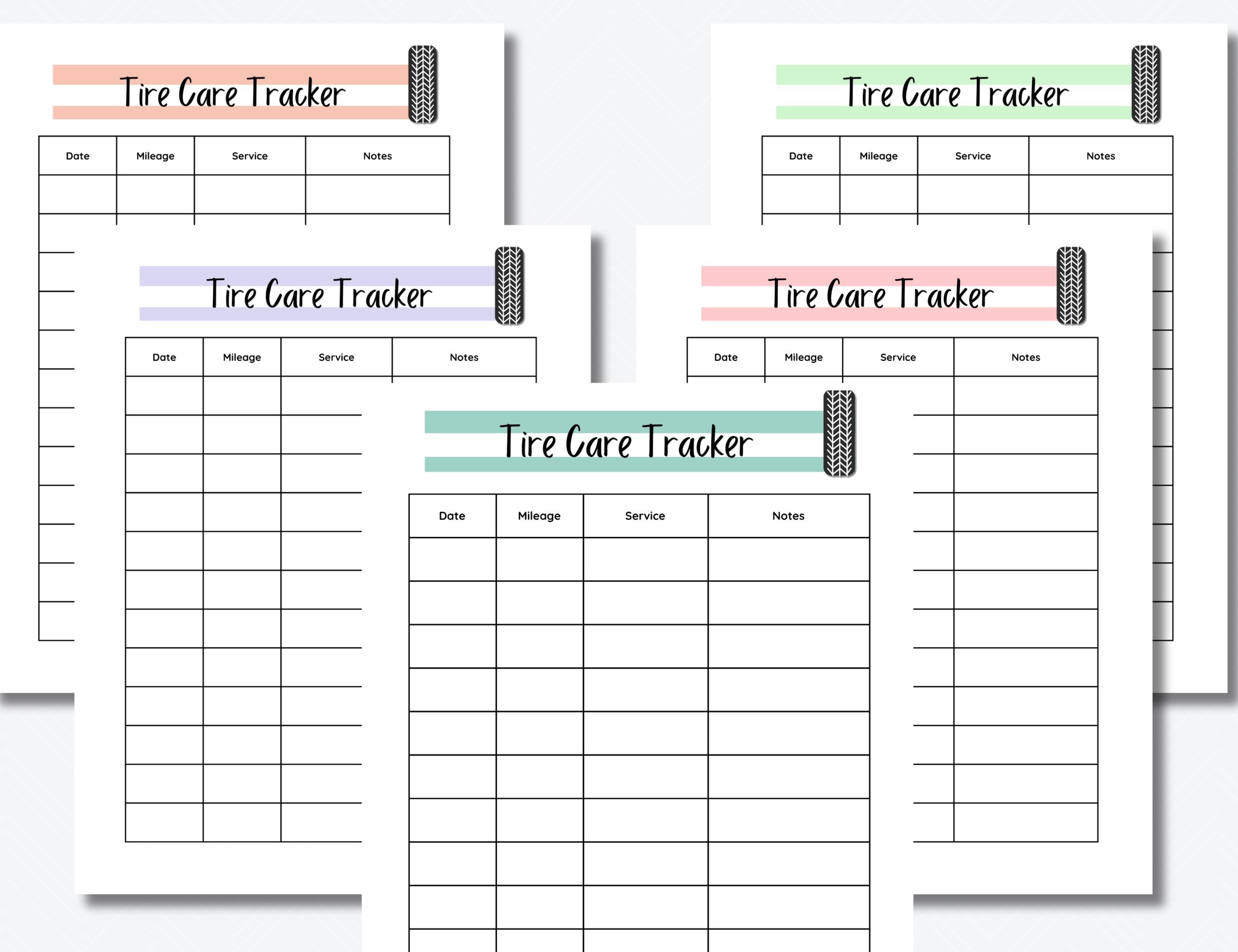 Car & Tire Maintenance Tracker: Printable Log (US Letter, A4, A5) (PDF ...
