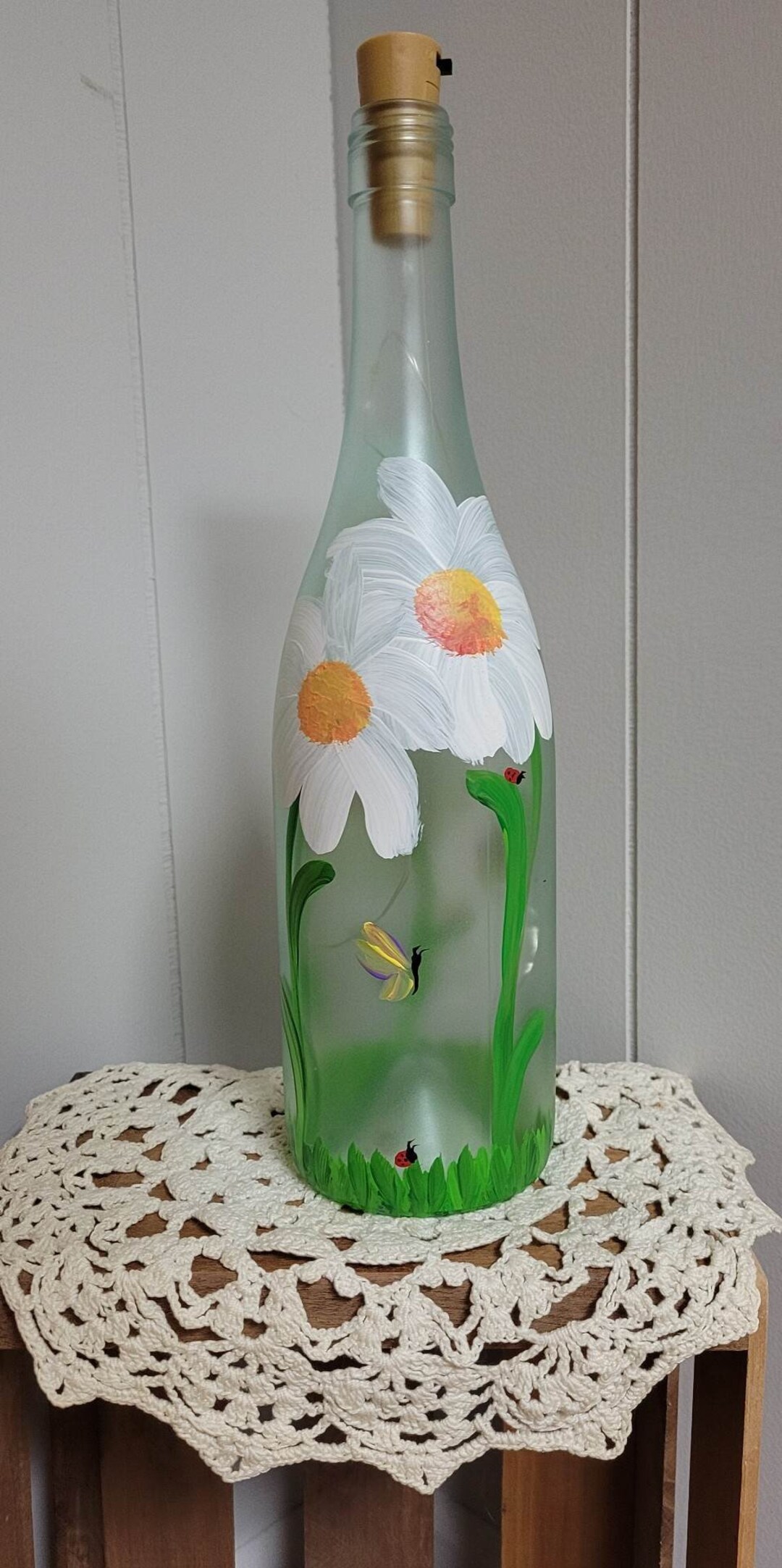 A45hand Painted Wine Bottle With Fairy Lights Etsy