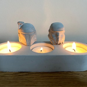 Star Wars concrete tea light candle holder. Featuring Darth Vader, stormtrooper and Boba Fett image 1