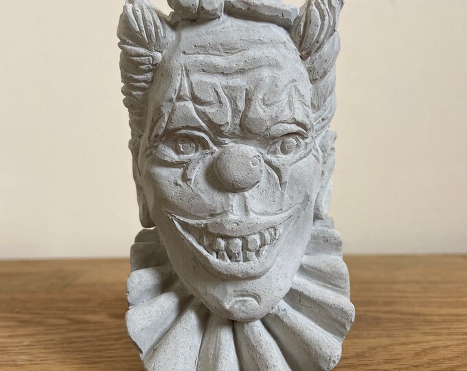 Concrete Creepy clown.  home decor / gift / unusual item.