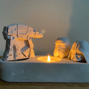 Star Wars evil empire tea light candle holder. Darth Vader, stormtrooper and AT-AT