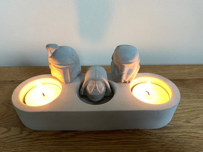Star Wars concrete tea light candle holder. Featuring Darth Vader, stormtrooper and Boba Fett image 4