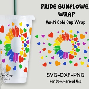 Pride Sunflower Wrap / Pride Wrap / Sunflower Wrap / SVG PNG DXF / Pride Sunflower Full Cup Wrap / Cutting File 24oz Venti Cup Art / Venti Wrap