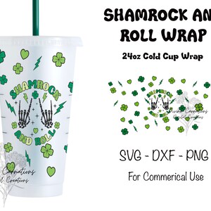 Shamrock and Roll Starbucks Cold Cup Wrap| No Hole Wrap| SVG PNG DXF| True Crime| Full Cup Wrap| Cutting File 24oz Venti | St Patrick&#39;s Day