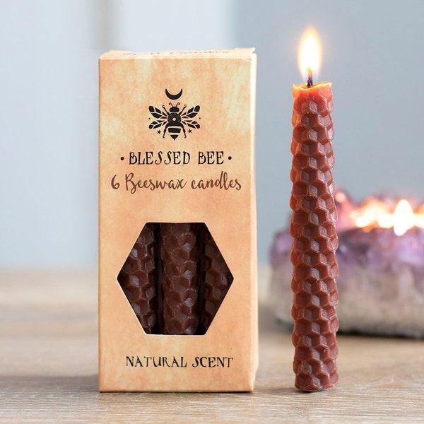 Set of 6 Brown Beeswax Spell Candles | Winter Warmers | Heating and Light | Gifts for Family | Presents for Friends