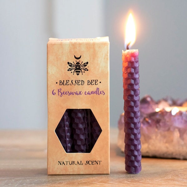 Set of 6 Purple Beeswax Spell Candles | Winter Warmers | Heating and Light | Gifts for Family | Presents for Friends