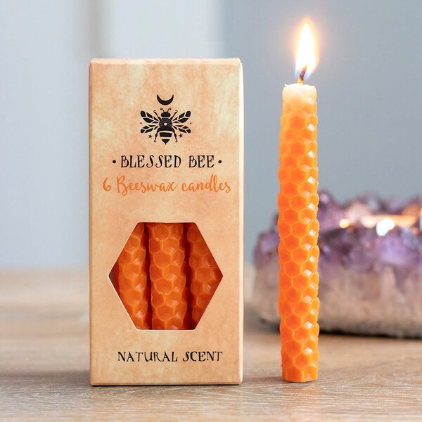 Set of 6 Orange Beeswax Spell Candles | Winter Warmers | Heating and Light | Gifts for Family | Presents for Friends