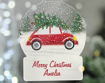 Personalised Driving Home For Christmas Acrylic Snow globe Decoration | Christmas Tree Baubles | Gifts for Friends and Family