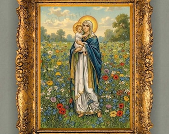 Madonna and Child Wall Art Digital Download, Christian Art, Catholic Watercolor Painting, Virgin Mary with Jesus