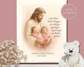 Twins Loss, Infant Loss, Twin Loss Memorial, Miscarriage Gift Twins, Twin Babies Memorial, Jesus Holding Baby, Christian Artwork, The first