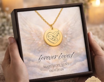 Collar conmemorativo para bebé ángel, pérdida infantil, pérdida de bebé, regalo por aborto espontáneo, recuerdo personalizable grabado con láser para siempre.