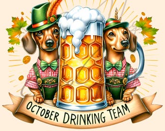 October Beer Dog Png, October Beer Festival PNG, Digital Download, German Beer festival, Drinking Team png, Germand Dachshund Sublimation
