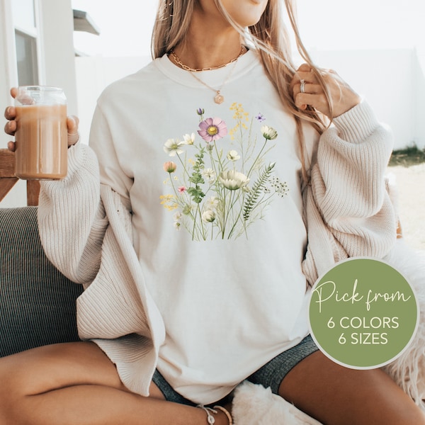 Pressed Flowers Comfort Colors T-shirt, Giftful Lovers, Wildflower Botanical Floral,Cottagewcore gift, Vintage Floral Minimalist