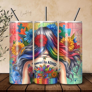 Diseño de envoltura para vaso delgado de 20 oz con tecnología de ADHD Awareness, PNG neurodivergente, diseño de sublimación, descarga digital SOLAMENTE