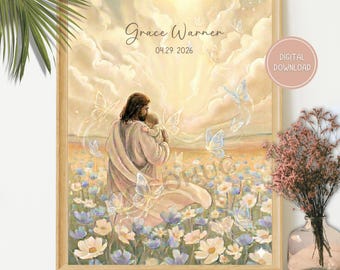 Baby Loss Gift, Infant Loss, Miscarriage Gift, Christian Artwork, The First Thing You Saw, Modern Christian Art, Jesus Holding Baby,
