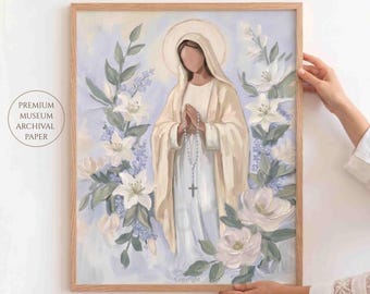 Virgin Mary Praying Rosary, Blessed Virgin Mary, Museum-Grade Paper Posters