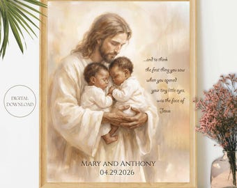 Afro American Twins Loss, Digital Download, Infant Loss, Twin Loss Memorial, Miscarriage Gift Twins, Twin Babies Memorial, Jesus Holding Bab