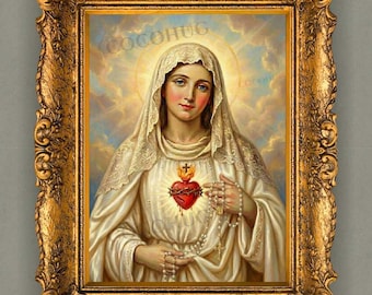 Immaculate Heart of Mary, Virgin Mary Print Instant Download, Marian Decor, Blessed Virgin