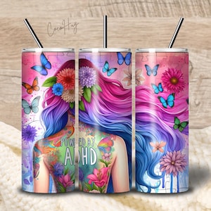 Diseño de envoltura para vaso delgado de 20 oz con tecnología de ADHD Awareness, PNG neurodivergente, diseño de sublimación, descarga digital SOLAMENTE