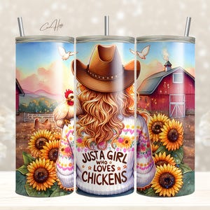 Just A Girl Who Loves Chickens Tumbler Wrap, 20oz Skinny Sublimation Tumbler Design, Farm Sunflower Chicken Lover Tumbler Wrap Design