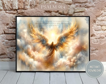 Salmo 91:4, Obras de arte cristianas, Salmo 91, Arte cristiano moderno, Alas celestiales, Protección divina,