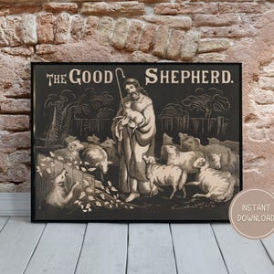 Psalm 23 Wall Art, Christian Art Print, Psalms art, Psalm Wall Art, Psalm 23:1 Wall print, The Lord is My Shepherd, Parable of Lost Sheep