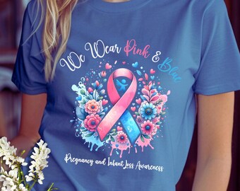 Camiseta com fita de perda infantil, rosa e azul, conscientização, um em cada quatro, cores confortáveis, mês do aborto espontâneo de outubro, rosa e azul para sempre amado