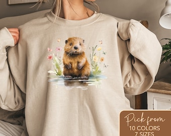 Otter Lover Sweatshirt, Sea Otter Wildflowers, Coquette