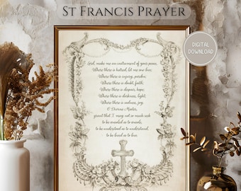 Prayer of St Francis in Calligraphy, St Francis Prayer, Prayer WallArt, Saint Francis Assisi, Digital Download