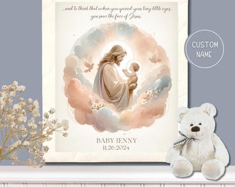 Infant Loss, Miscarriage Gift, Christian Artwork, The First Thing You Saw, Modern Christian Art, Jesus Holding Baby, Baby Loss Keepsake, PNG