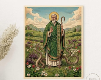 Saint Patrick Irish Art, Patron of Ireland, Protection from Evil, Saint Pat Digital Download