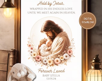 Infant Loss, Miscarriage Gift, Christian Artwork, Forever Loved, Modern Christian Art, Miscarriage Gift, Jesus Holding Baby, Digital File