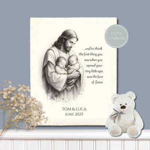 Twins Loss, Infant Loss, Twin Loss Memorial, Miscarriage Gift Twins, Twin Babies Memorial, Jesus Holding Baby, Christian Artwork, Christian