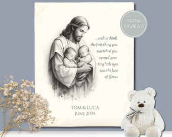 Twins Loss, Infant Loss, Twin Loss Memorial, Miscarriage Gift Twins, Twin Babies Memorial, Jesus Holding Baby, Christian Artwork, Christian