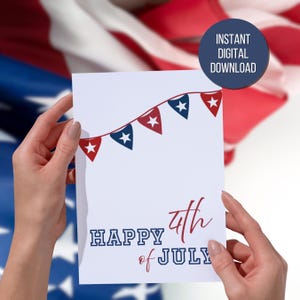 Thuis afdrukken Afdrukbare kaart Happy 4th of July American Independence Day Card Fourth of July Celebration rood-wit-blauwe wenskaart