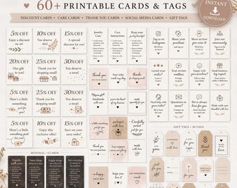Sofort-Download: Minimalistisches Kartenpaket zum Ausdrucken, über 60 Visitenkarten, Dankeskarten, Grußkarten, Rabattkarten, Beilagen für Verpackungen