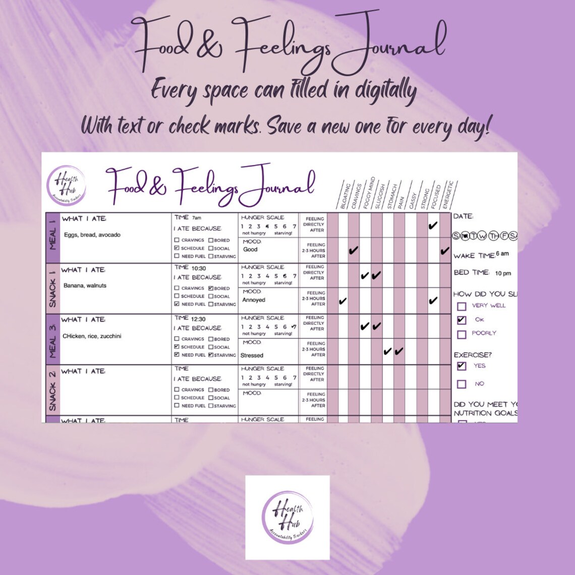 Food Journal Printable PDF Mindful Eating Meal Planner - Etsy