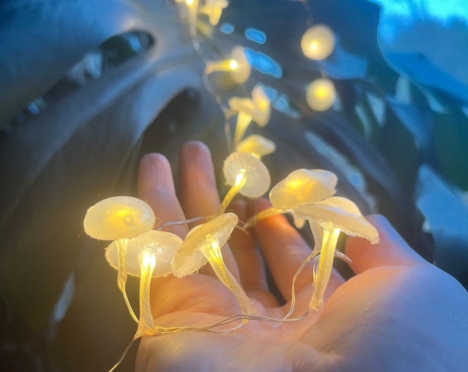 Handgefertigte Pilz Lichterkette | Warmweiße LED, Silberdraht