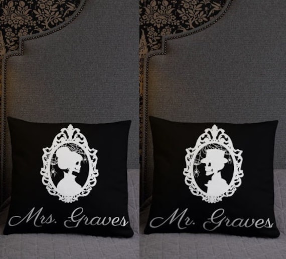 Mr & Mrs Pillows Halloween Wedding Gifts Skeleton Mr and